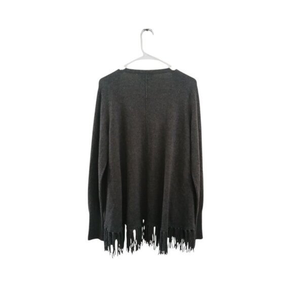 PLY Cashmere Fringe Cardigan XL Sweater Open Front Gray Minimalist Boho Luxe New - Picture 2 of 5